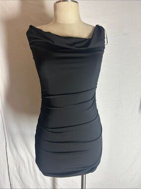 American Threads Black Cowl Neck Mini Dress
